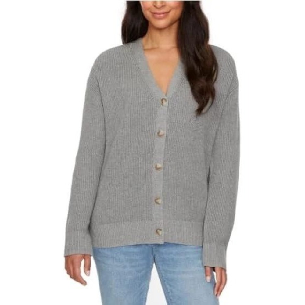 NWT Hudson Cardigan Sweater Women's XXL Grey 100% Cotton Ribbed Knit Button